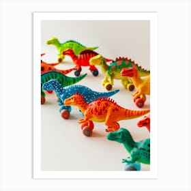 Colourful Toy Dinosaur Roller Skating Race Art Print