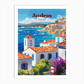 Andros Greece Archipelago Digital Travel Illustration Art Print