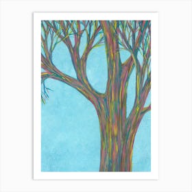 Joyful Colorful Spring Tree On Blue Sky/ Hand Drawn Art Print