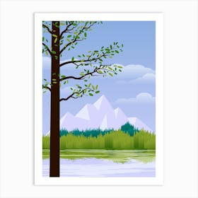 Lake Mountains Water Reflection Grass Tree Forest Sky Clouds Nature Environment Scenic Art Art Print