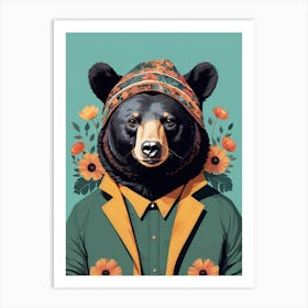 Floral Black Bear Portrait In A Suit (7) Art Print