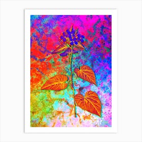 Morning Glory Flower Botanical in Acid Neon Pink Green and Blue n.0199 Art Print