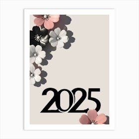 2025 Wall art floral white black and pink floral design Art Print