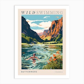 Wild Swimming At Buttermere Cumbria 4 Poster Art Print
