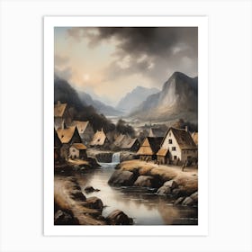 In The Wake Of The Mountain A Classic Painting Of A Village Scene (21) Art Print