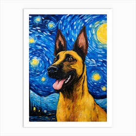 Belgian Malinois Starry Night Dog Portrait Art Print