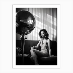 Disco Ball Woman Black And White Photography 0 Art Print