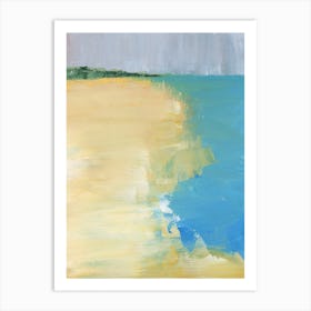 landscape acrylic vertical blue yellow sand sea water sky beach seashore seaside seascape abstract modern contemporary Art Print