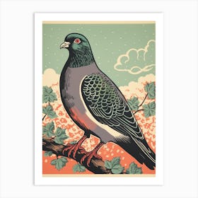 Vintage Bird Linocut Pigeon 2 Art Print