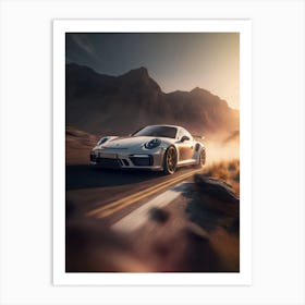 White Porsche Racing Car Art Print