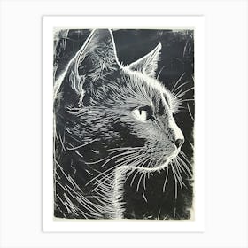 Chartreux Cat Linocut Blockprint 7 Art Print