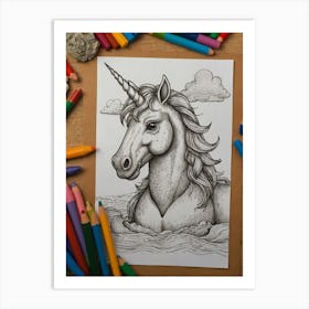 Unicorn In The Water Art Print