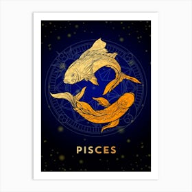 Pisces Zodiac Sign — Zodiac golden sign Art Print