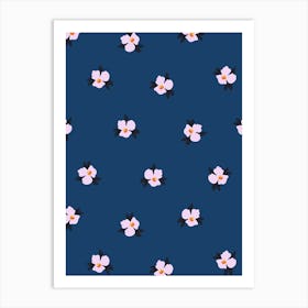 Little Blossom Floral Print - Pink and Navy Blue Art Print