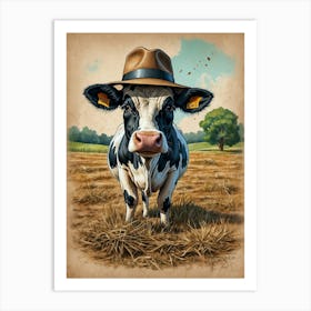 Cow In Hat Art Print