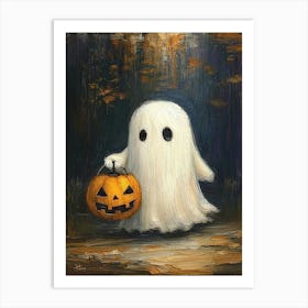 Ghost With Pumpkin Art Print