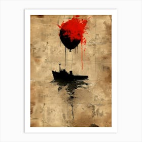 Ship With Red Balloon Art Print