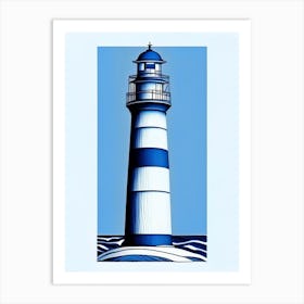 Lighthouse Symbol Blue And White Line Drawing Art Print