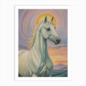 White Horse Purple Sunset Art Print