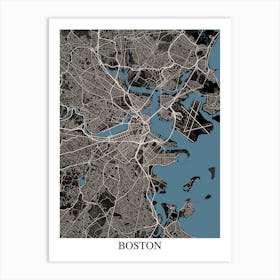 Boston Massachusetts Black Blue Art Print