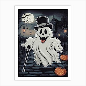 halloween Ghost In Top Hat Art Print