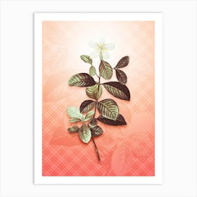 Gardenia Vintage Botanical in Peach Fuzz Tartan Plaid Pattern n.0211 Art Print