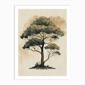 Ebony Tree Minimal Japandi Illustration 3 Art Print