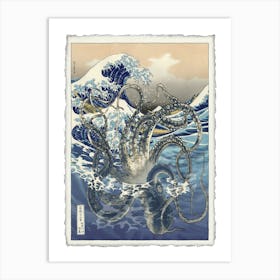 Kraken And The Great Wave - Japanese Print Parody Art Print