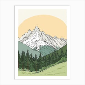 Zugspitze Germany Color Line Drawing Drawing (1) Art Print