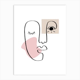 Abstract Face With Eyes Closed - Line Art Art Print