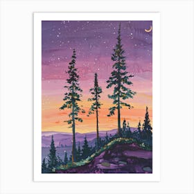 Sunset With Pine Trees Art Print