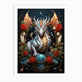 Dragon With Roses 1 Art Print