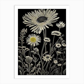 Golden Aster Wildflower Linocut Art Print