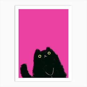 Black Cat On Pink Background Art Print