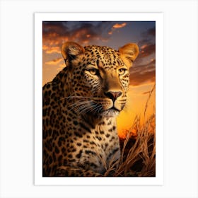 African Leopard Sunset Portrait 2 Art Print