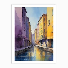 Colored Painting Of A Cityscape,Indigo And Yellow,Purple (11) Art Print