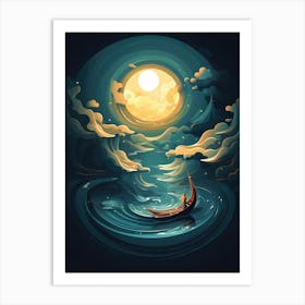 Moonlight Boat In The Water Art Print