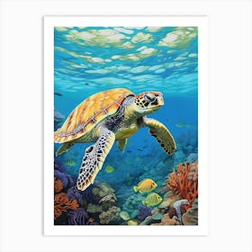 Sea Turtle In The Ocean Blue Aqua 5 Art Print