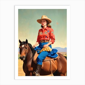 Cowgirl On Horseback Art Print