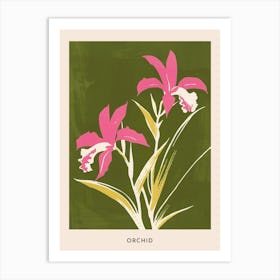 Pink & Green Orchid 3 Flower Poster Art Print