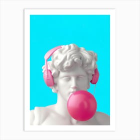 3d David Statue With Headphones And Bubblegum 1 Art Print
