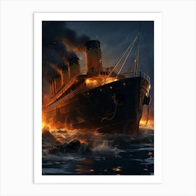Titanic Sinking Ship Illustration 1 Art Print