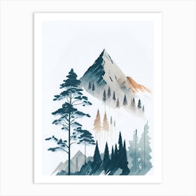 Mountain And Forest In Minimalist Watercolor Vertical Composition 162 Art Print