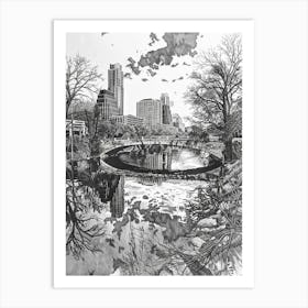 Red River Cultural District Austin Texas Black And White Drawing 3 Art Print