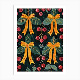 Cherries And Yellow Bows 4 Pattern Art Print