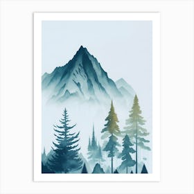 Mountain And Forest In Minimalist Watercolor Vertical Composition 358 Art Print