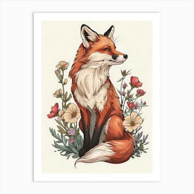 Amazing Red Fox With Flowers 14 Art Print