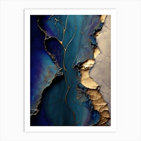 Blue And Gold Abstract Painting 1 Art Print