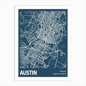 Austin Blueprint City Map 1 Art Print