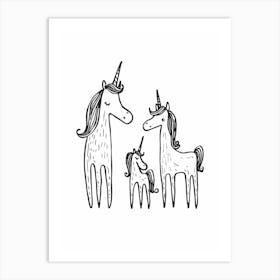 Minimalist Black & White Unicorn Doodle 2 Art Print